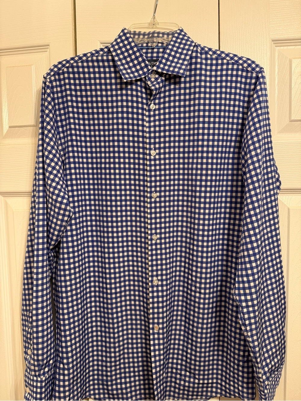 Nautica Blue and White Gingham Dress Shirt